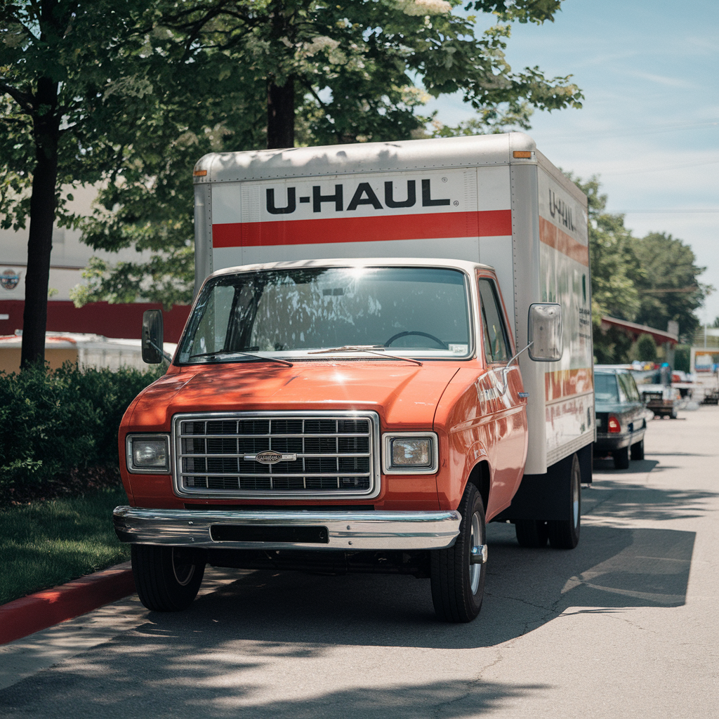 A U-Haul truck with its dimensions labeled in feet and inches, including length, width, and height