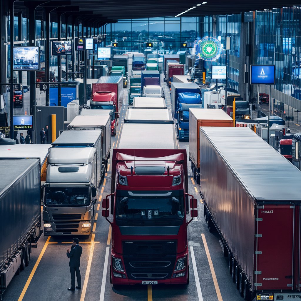 A large delivery truck carrying goods drives through an urban area, showcasing the efficiency of truckstop logistics and shipment services.