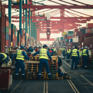 Trucking company personnel coordinating shipments during peak season