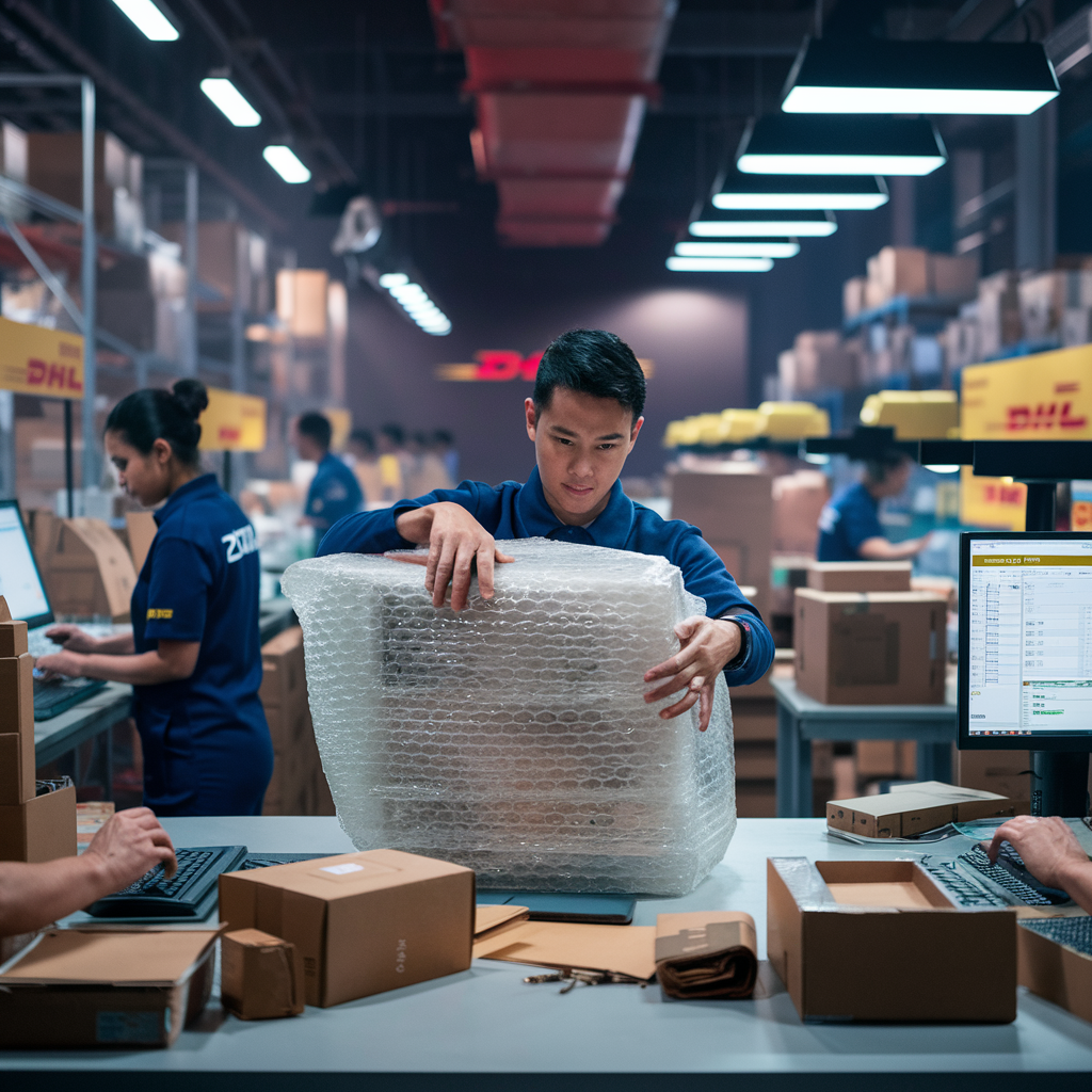 Details required for creating a DHL shipment: sender, recipient, package info, and date.